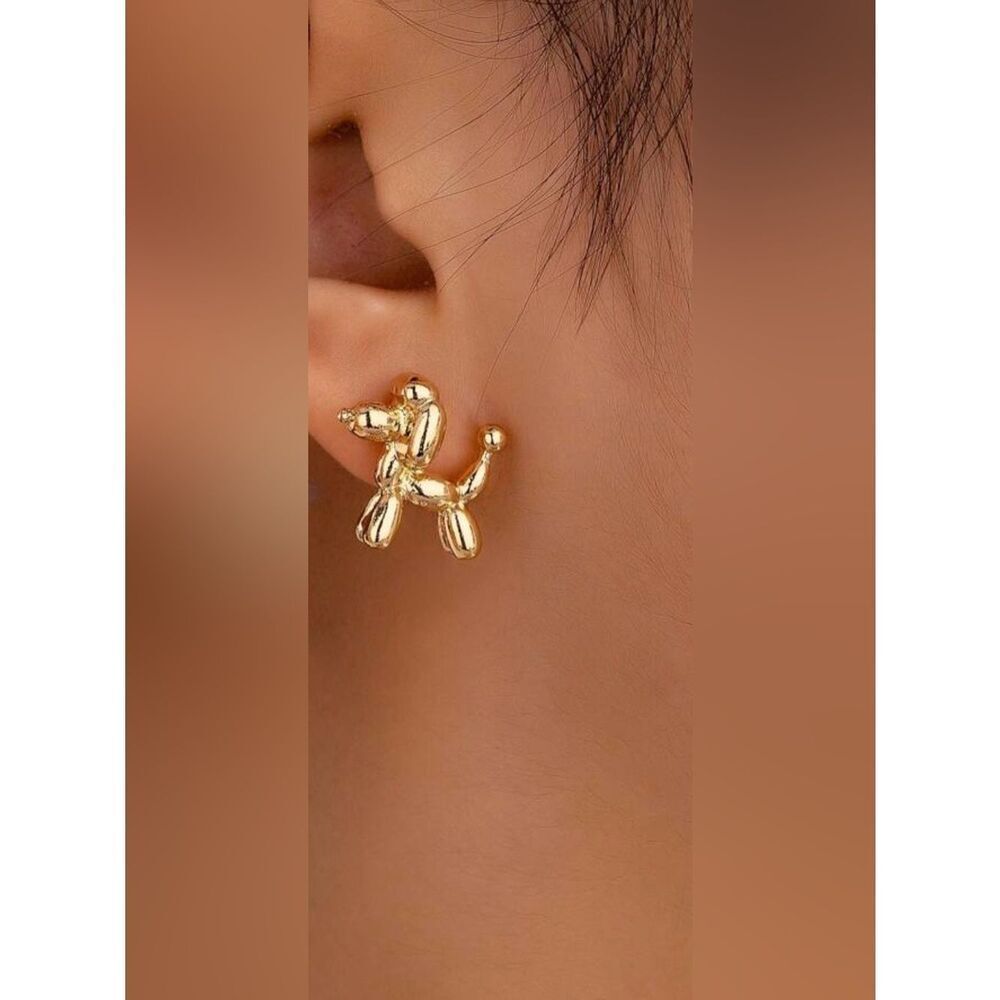 Gold Balloon Dog Stud Earrings A1980